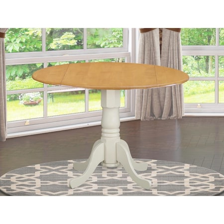 East West Furniture East West Furniture DLT-OLW-TP Dublin Round Table with Two 9 in. Drop Leaves - Oak & Linen White DLT-OLW-TP